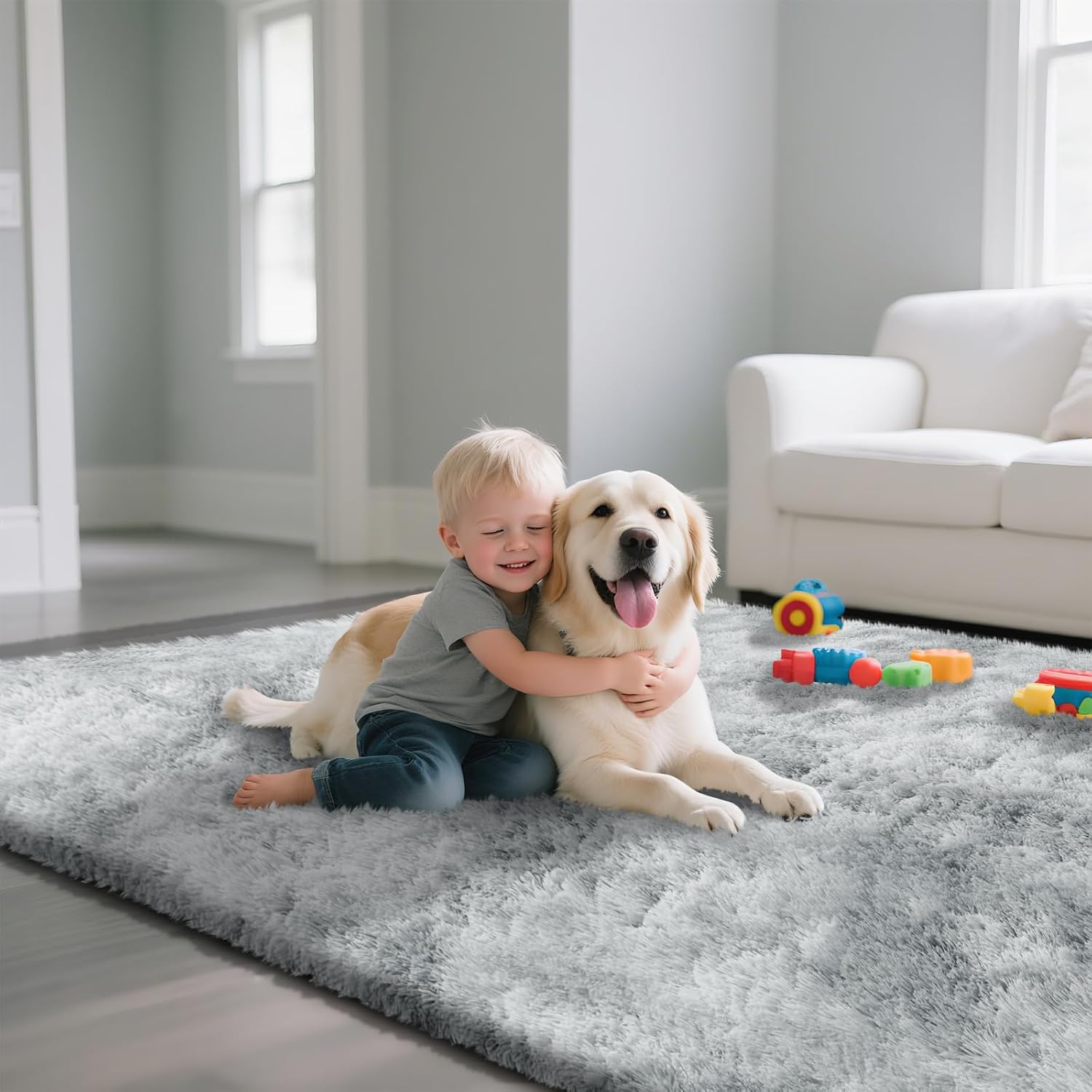Grey Fluffy Rug Shaggy Area Rug, Mottling Grey Area Rugs for Living Room, Large Shag Area Rugs for Bedroom Kids Room Home Decor, Upgrade Anti-Skid Rectangular Fuzzy Rugs